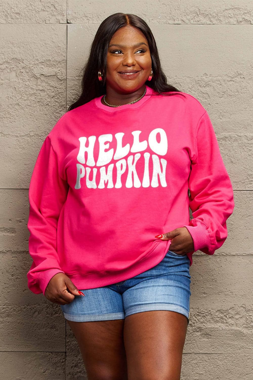 Simply Love Full Size HELLO PUMPKIN Graphic Sweatshirt.