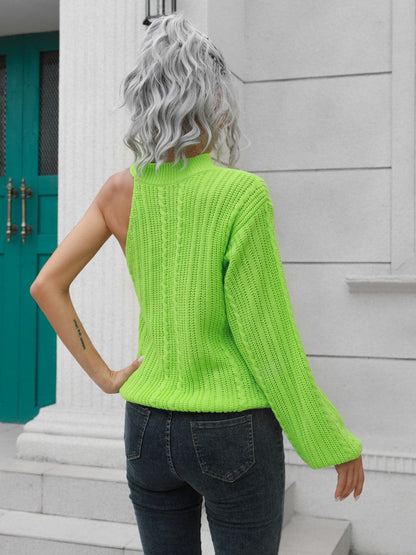 Cable-Knit Round Neck Asymmetrical Sweater.