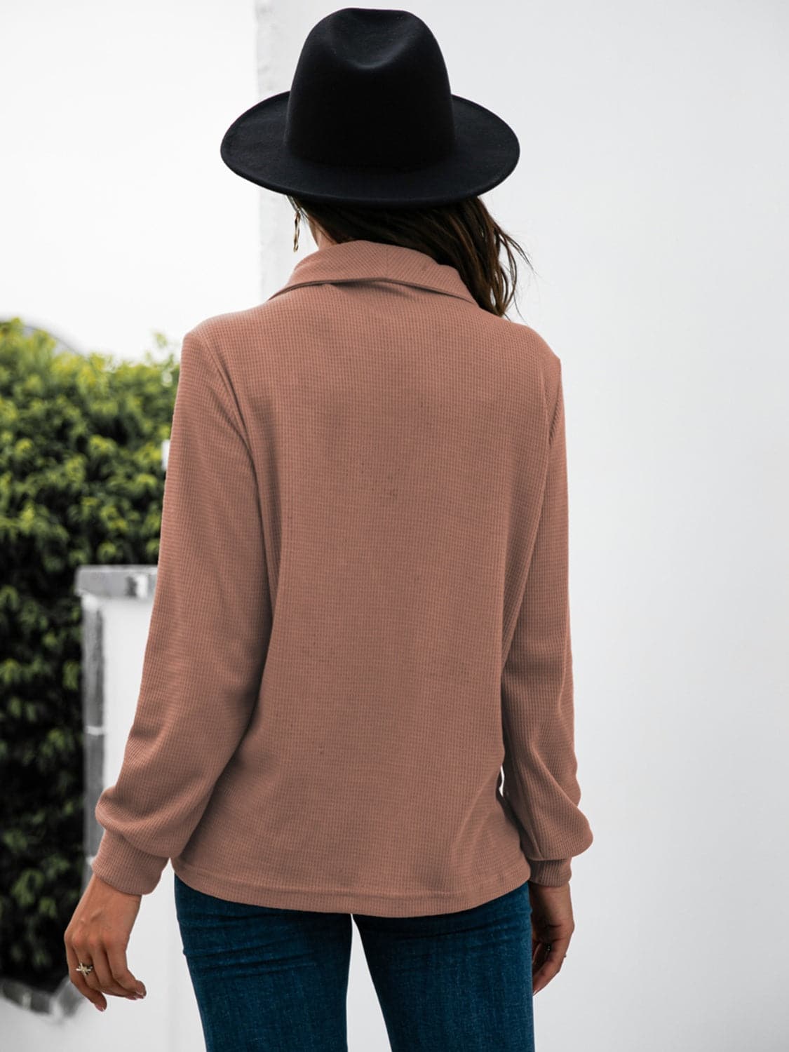 Chic half button long sleeve top