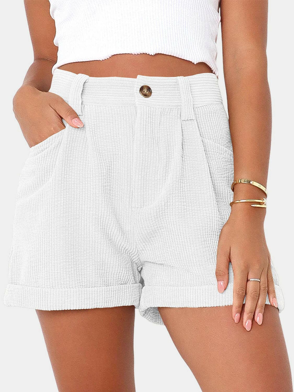 Full Size High Waist Shorts with Pockets.