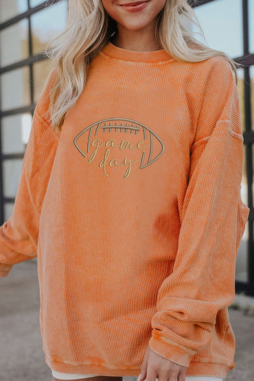 Premium Orange Rugby Game Day Embroidered Corduroy Sweatshirt