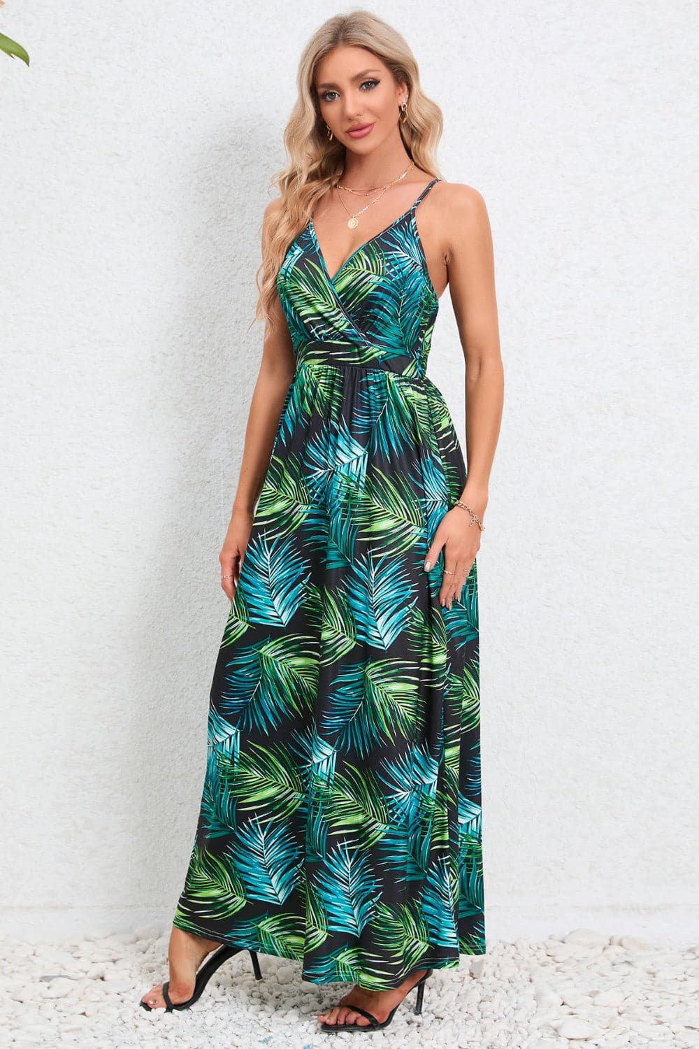 Printed Surplice Maxi Cami Dress.