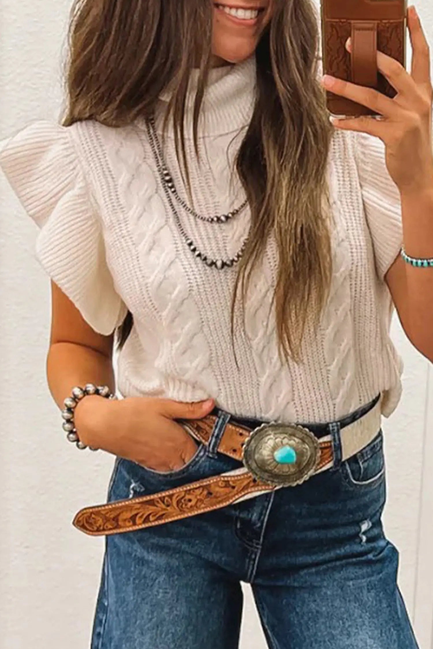 Jet Stream Cable Knit Turtleneck Ruffled Short Sleeve Sweater Dear-Lover Dropshipping