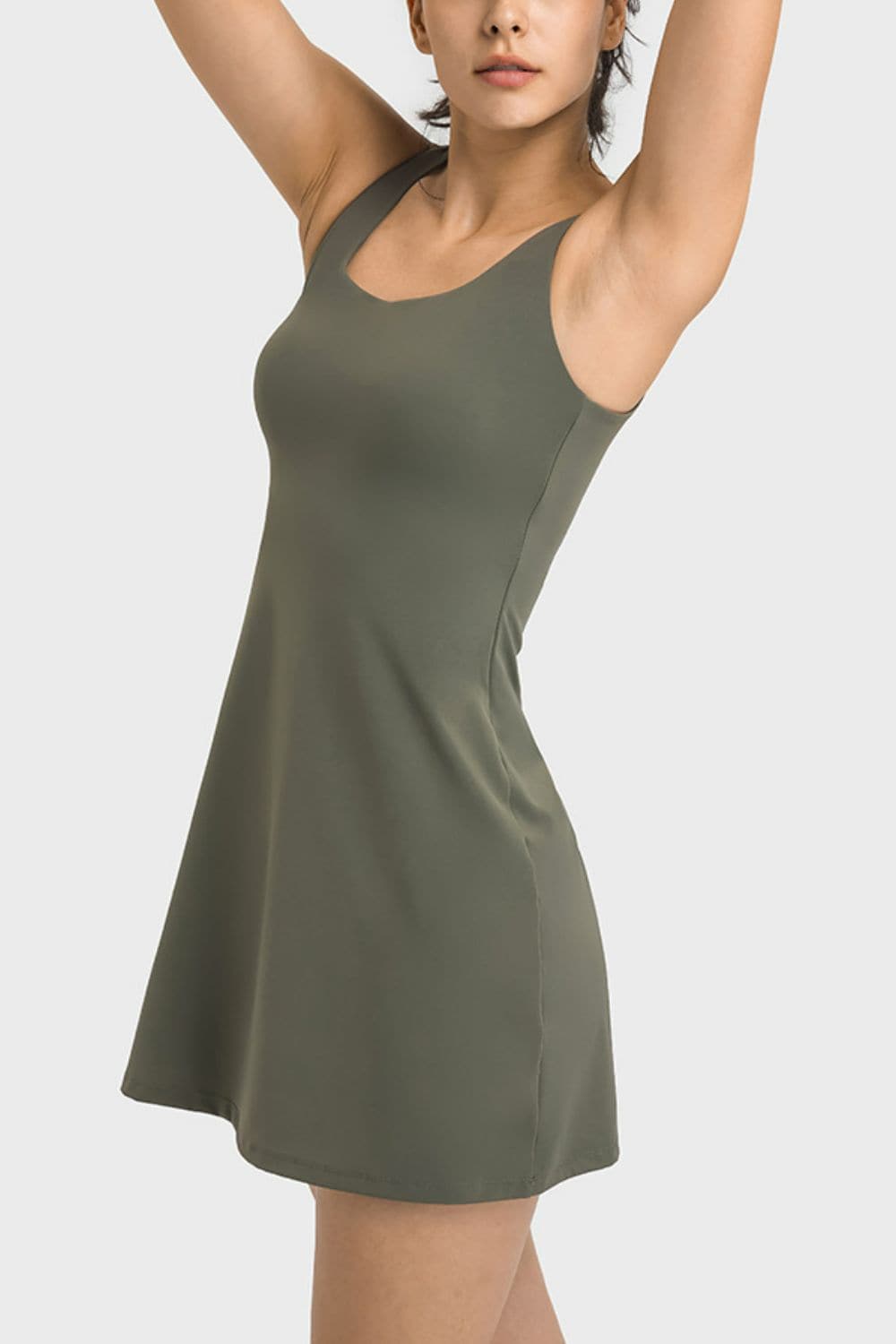 Square Neck Sports Tank Dress with Full Coverage Bottoms.