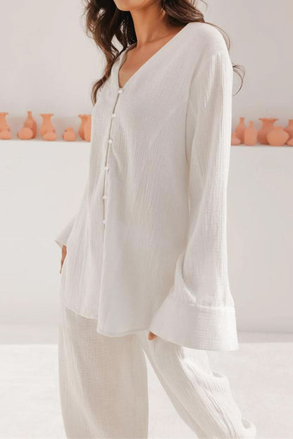 Cozy Comfort Buttery-Soft V-Neck Long Sleeve Top and Pants Ensemble