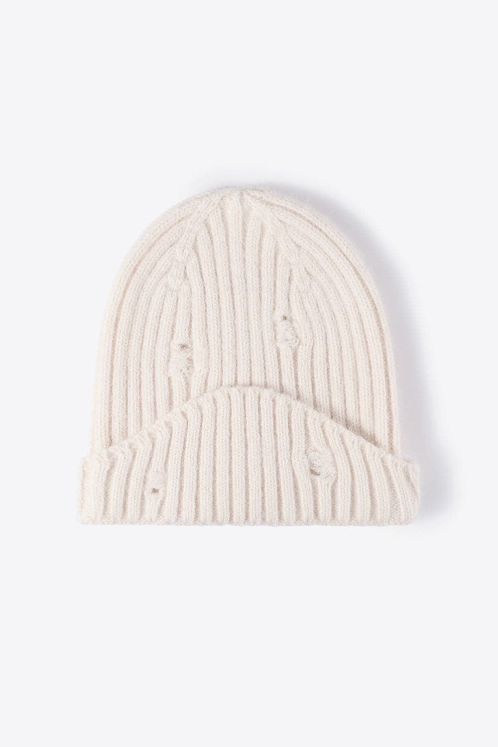 Distressed Rib-Knit Beanie.