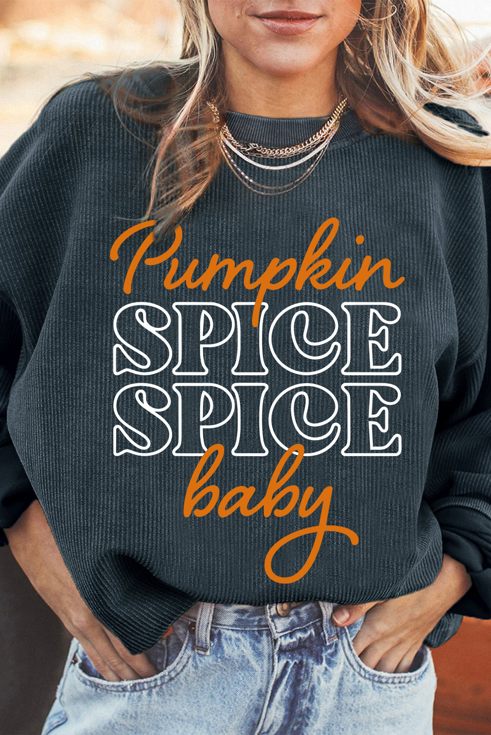 Cozy dark grey pumpkin spice baby sweatshirt for Halloween fun