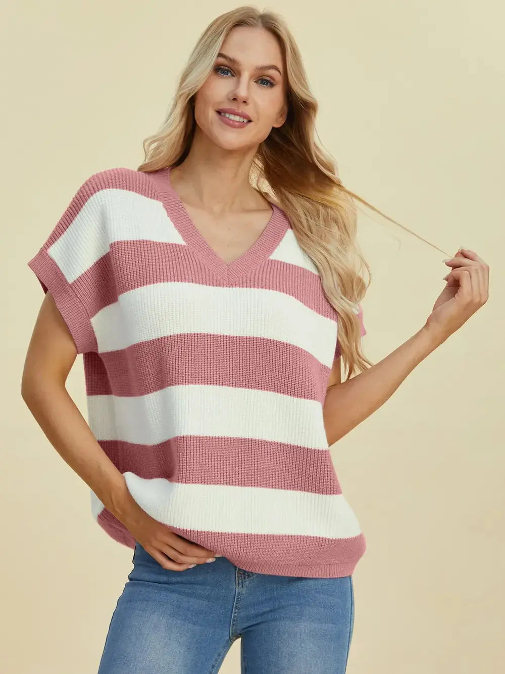 Double Take: Striped V-Neck Sweater - Love Salve