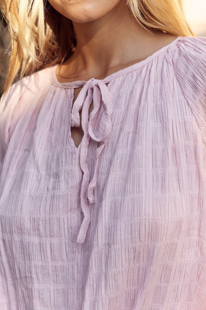 In February Textured Tie Neck Blouse.