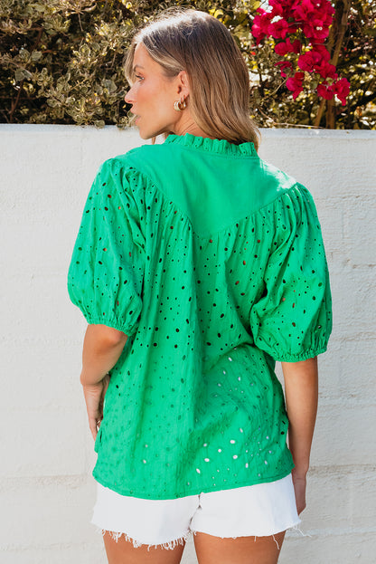 Charming green puff sleeve blouse