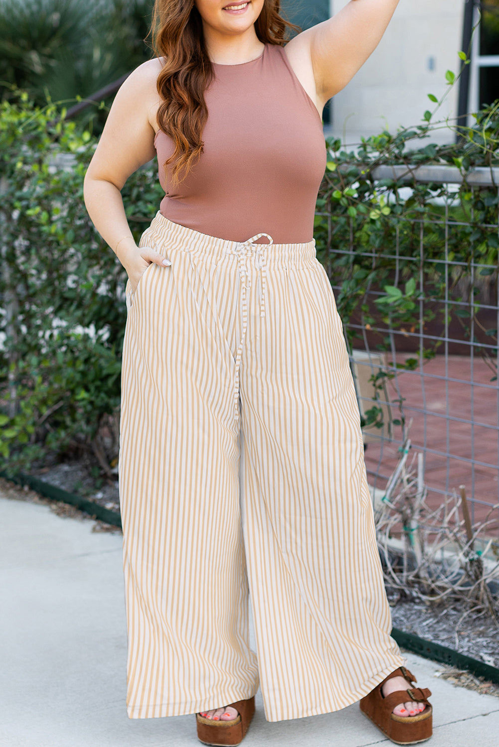 Chic khaki plus-size wide-leg pants