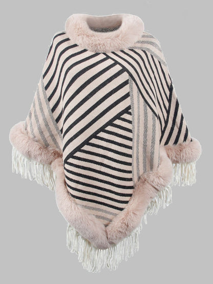 Striped Fringe Hem Poncho.