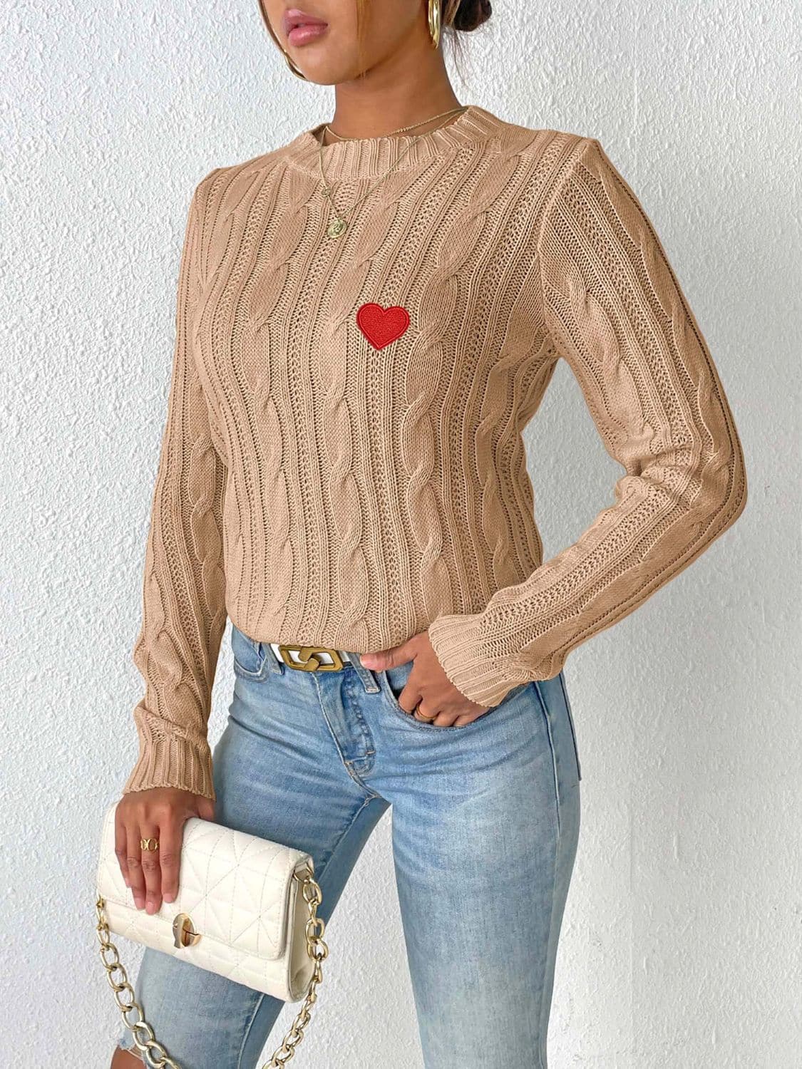 Cozy heart cable-knit sweater