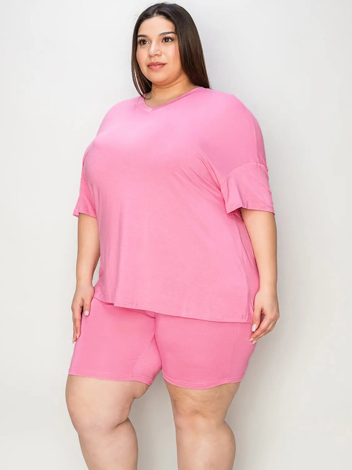 Basic Bae Full Size V-Neck Drop Shoulder T-Shirt and Shorts Set - Love Salve