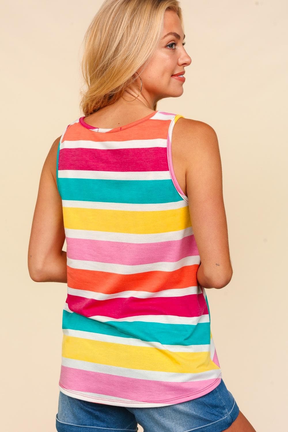 Haptics Round Neck Striped Knit Tank.