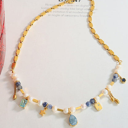 18K Gold-Plated Beaded Charm Necklace.