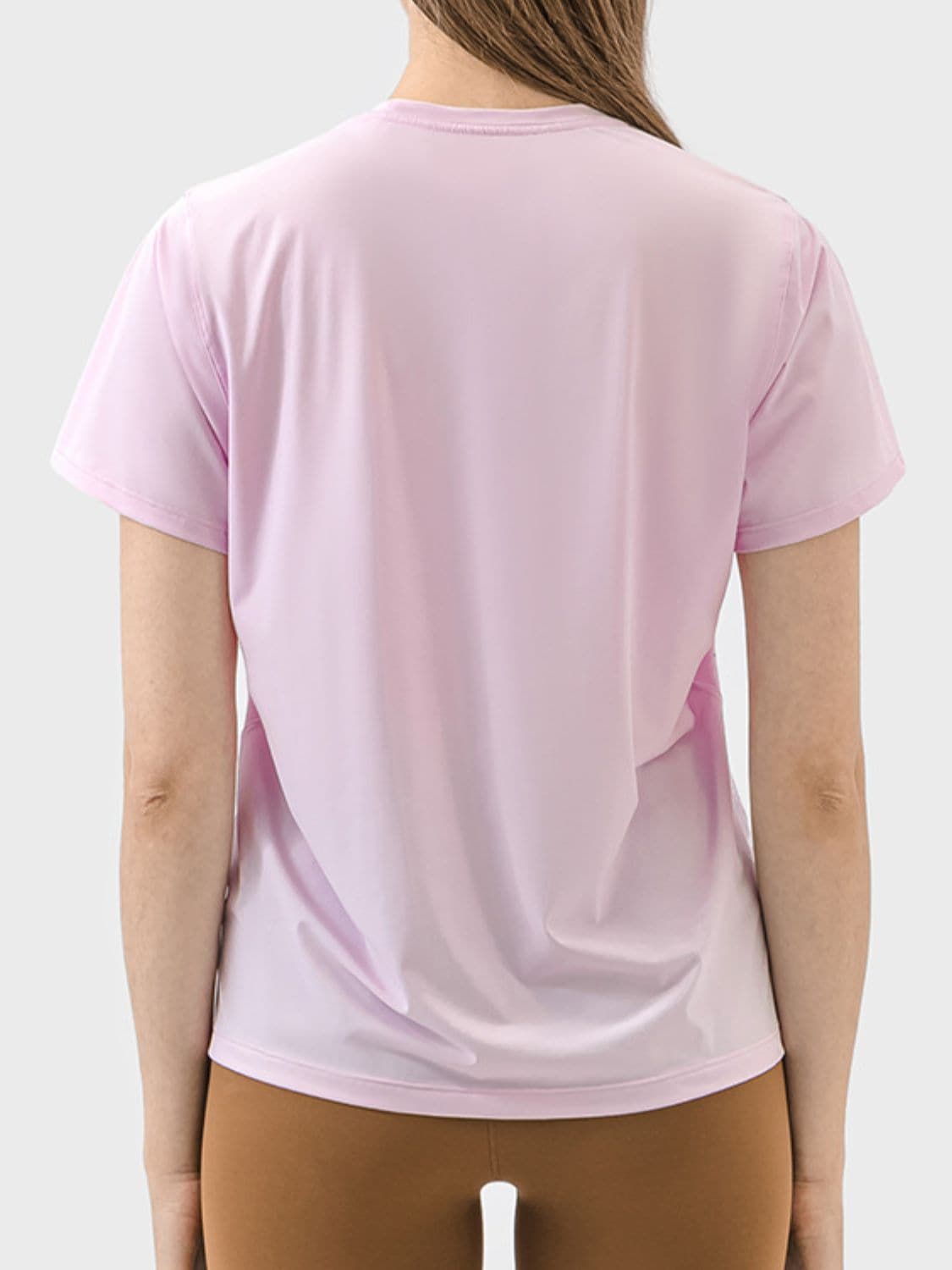 Slit Round Neck Short Sleeve Active T-Shirt.