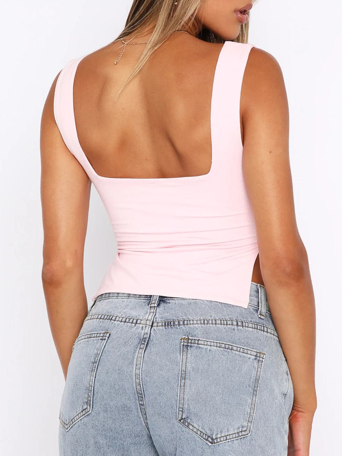 Ruched Sweetheart Neck Wide Strap Tank.