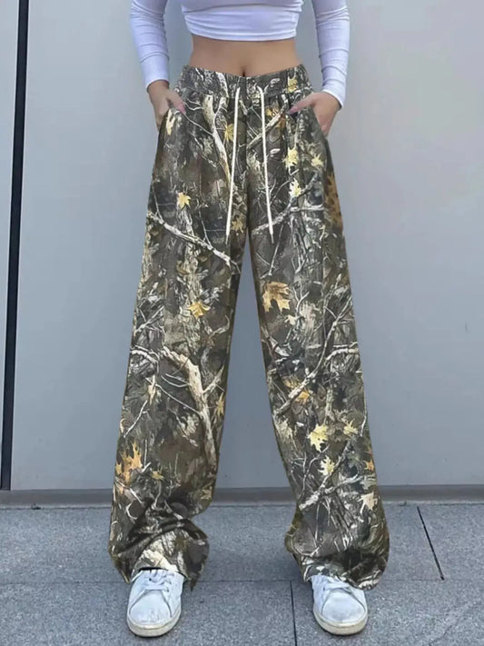 Relaxed Fit Camo Print Drawstring Waist Pants Simply Love