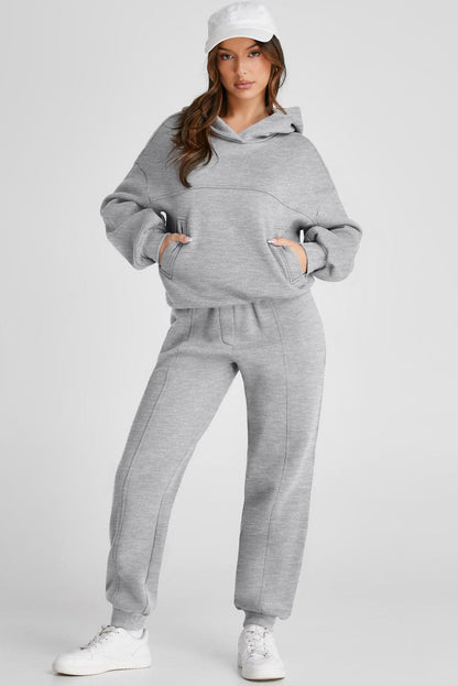 Dropped Shoulder Long Sleeve Hoodie and Pants Active Set.