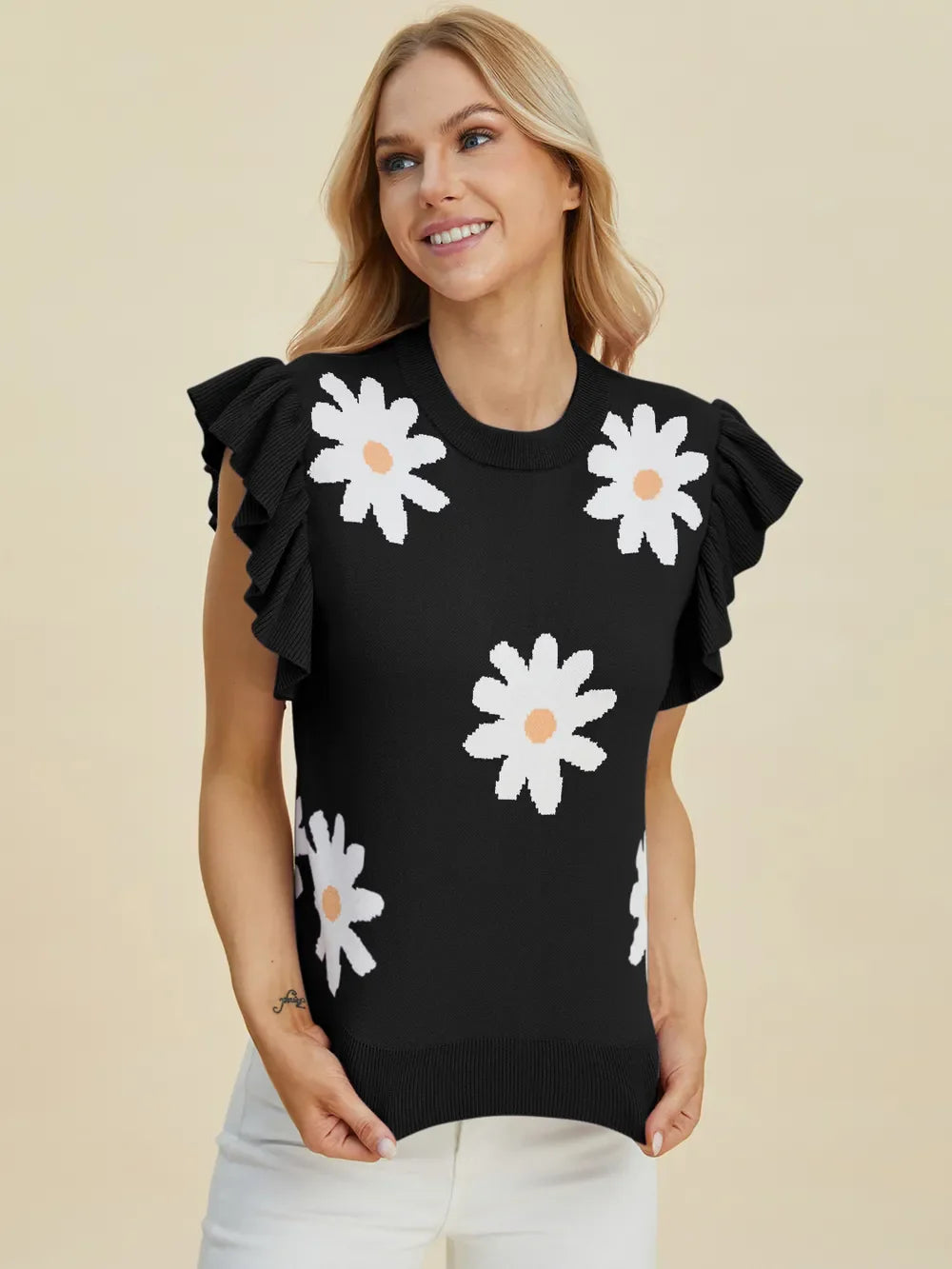 Double Take: Ruffled Flower Sweater