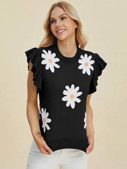 Double Take: Ruffled Flower Sweater