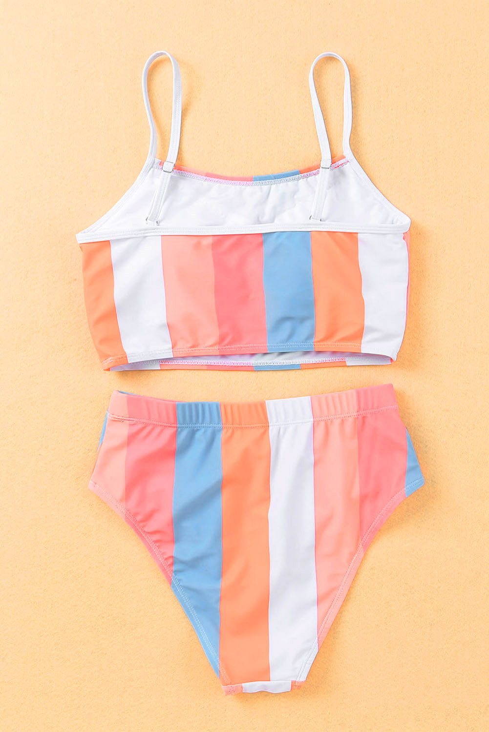 Chic Orange Striped High Waist Bikini Set