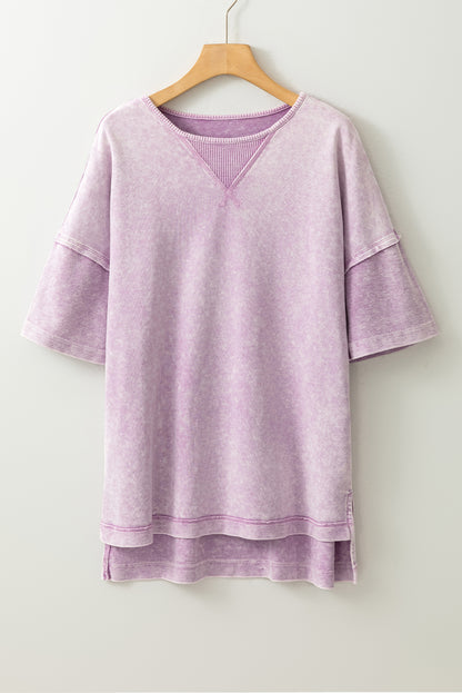 Orchid petal vintage-inspired oversized tee with exposed seams