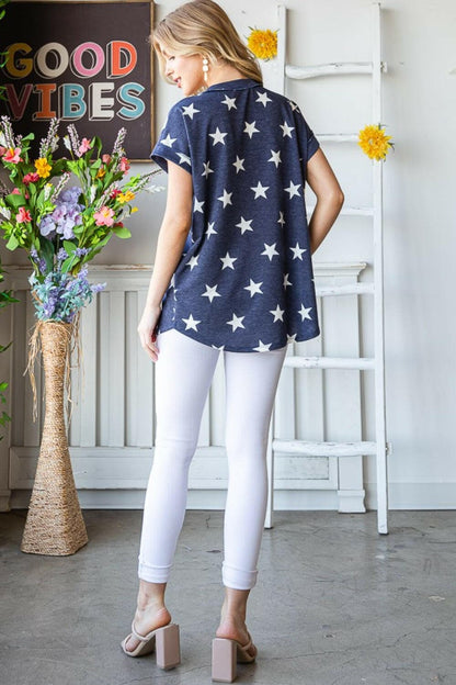 Heimish Full Size Star Print V-Neck Short Sleeve T-Shirt.