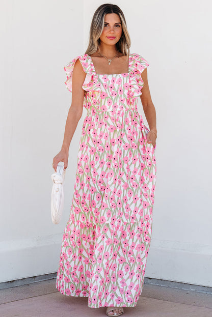 Angelica Floral Ruffled Strap Maxi Dress - Love Salve 