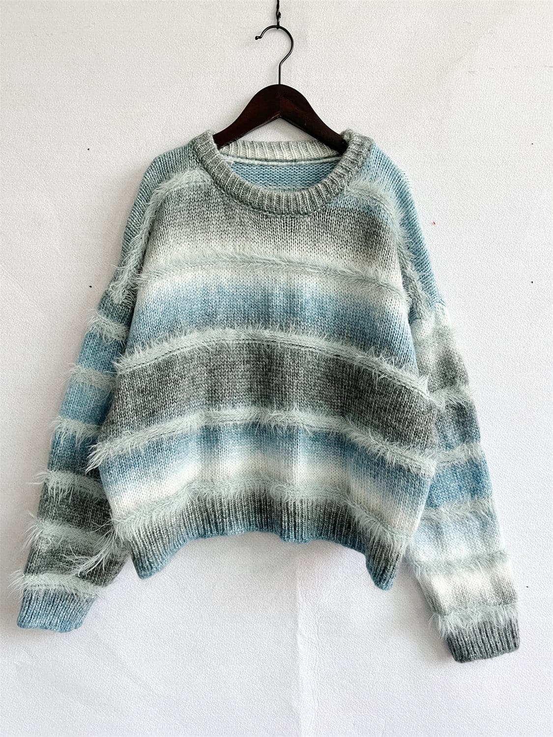 Striped Round Neck Long Sleeve Sweater.