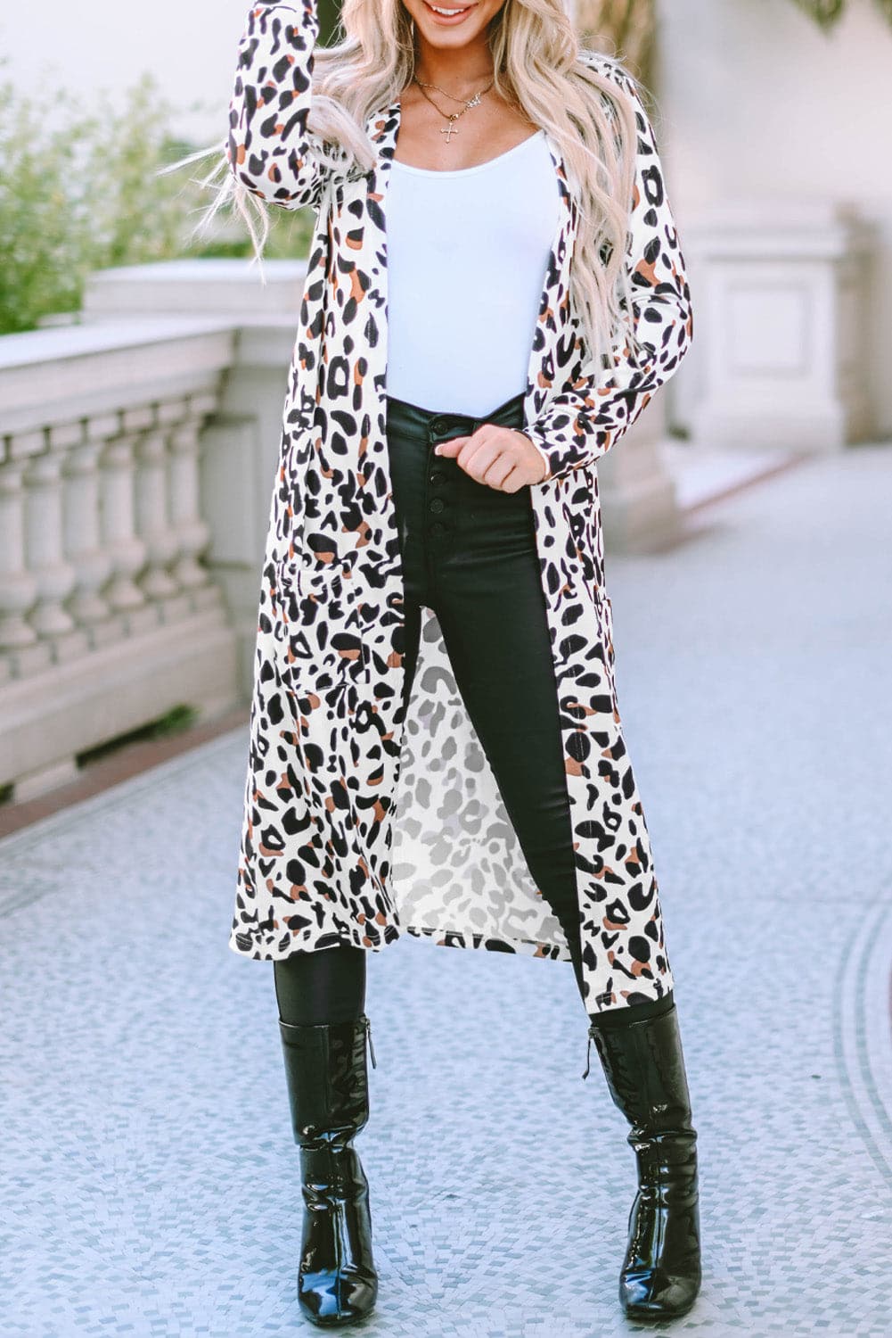 Leopard Open Front Long Sleeve Cover Up.