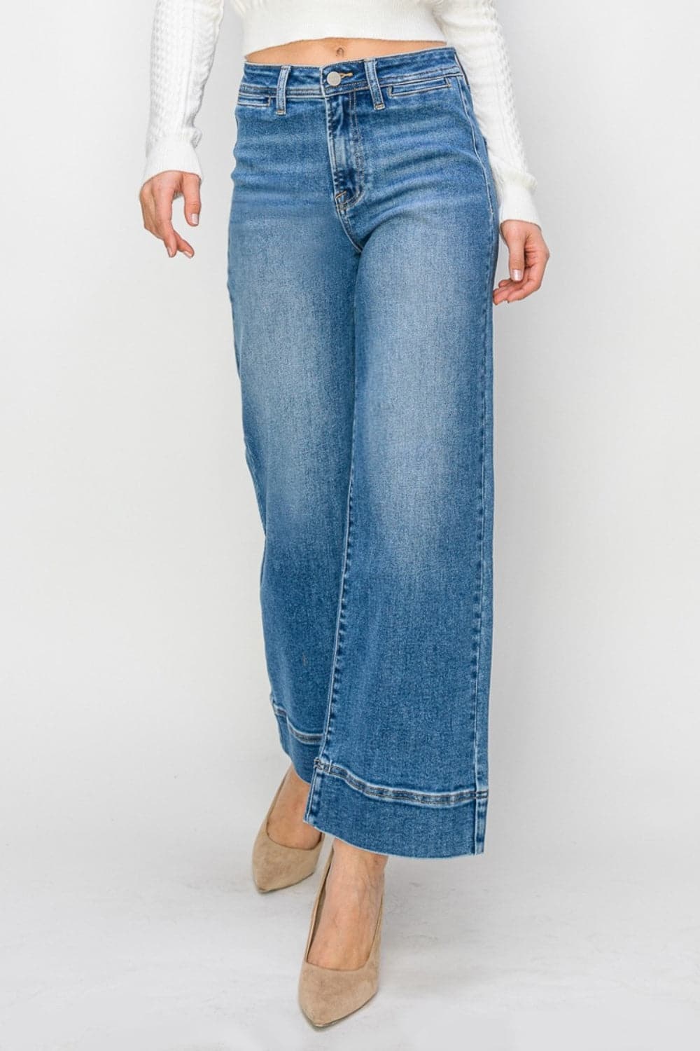 Risen Full Size High Rise Wide Leg Jeans.