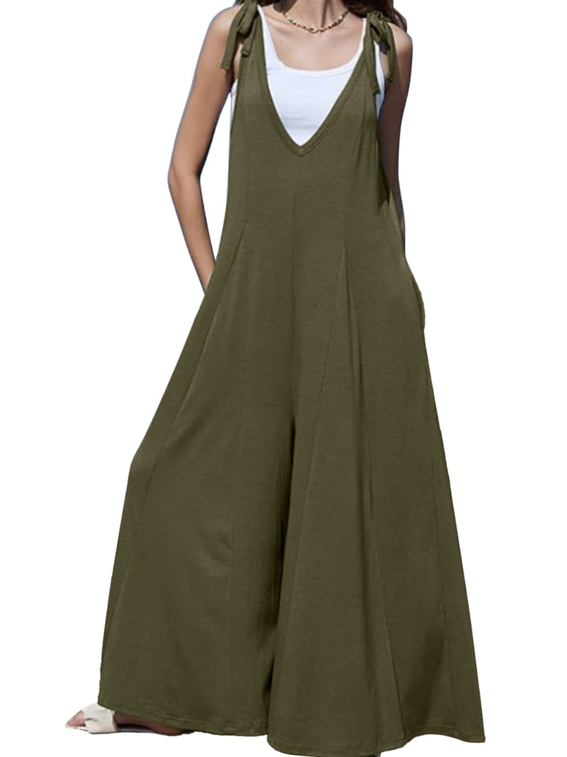 Elegant V-neck jumpsuit with tie shoulders