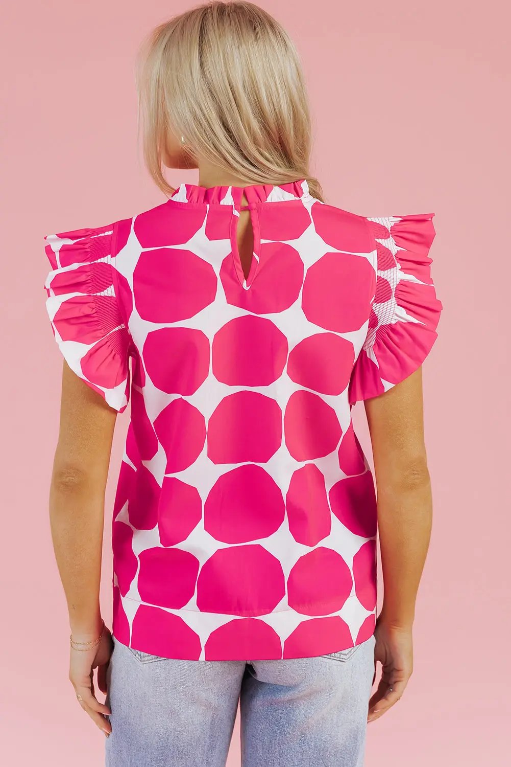 Loretta Bubblegum Pattern Frilled Top with Flutter Sleeves - Love Salve 