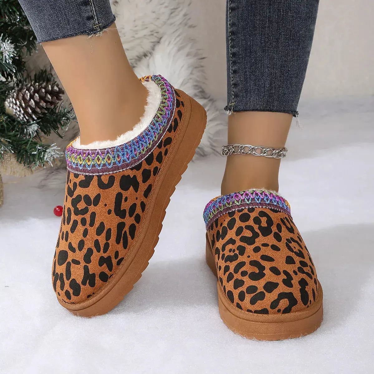 Leopard Print Plush Lined Warm Slip-Ons Simply Love