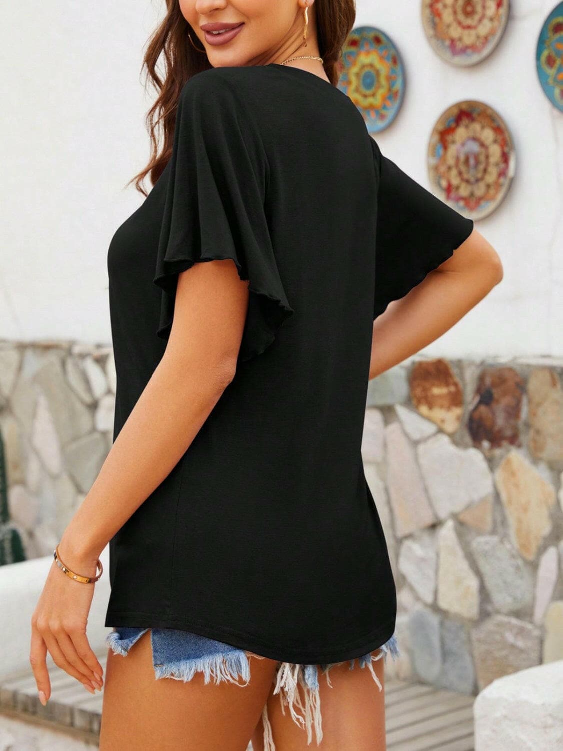 V-Neck Flutter Sleeve T-ShirtV-Neck Flutter Sleeve T-Shirt

Introducing our V-Neck Flutter Sleeve T-Shirt, a versatile wardrobe essential that combines style and comfort seamlessly.

Features


Love Salve -Neck Flutter SleeveT-Shirts