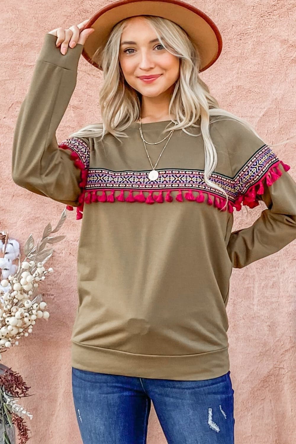 Boho Tassel Trim Top - Ethnic Style