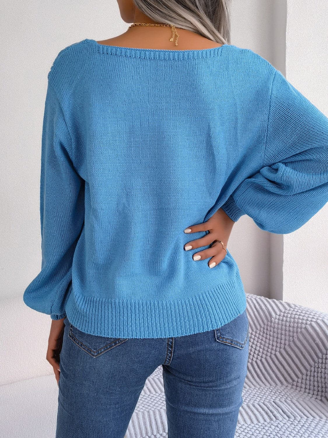 Cable-Knit Square Neck Long Sleeve Sweater.