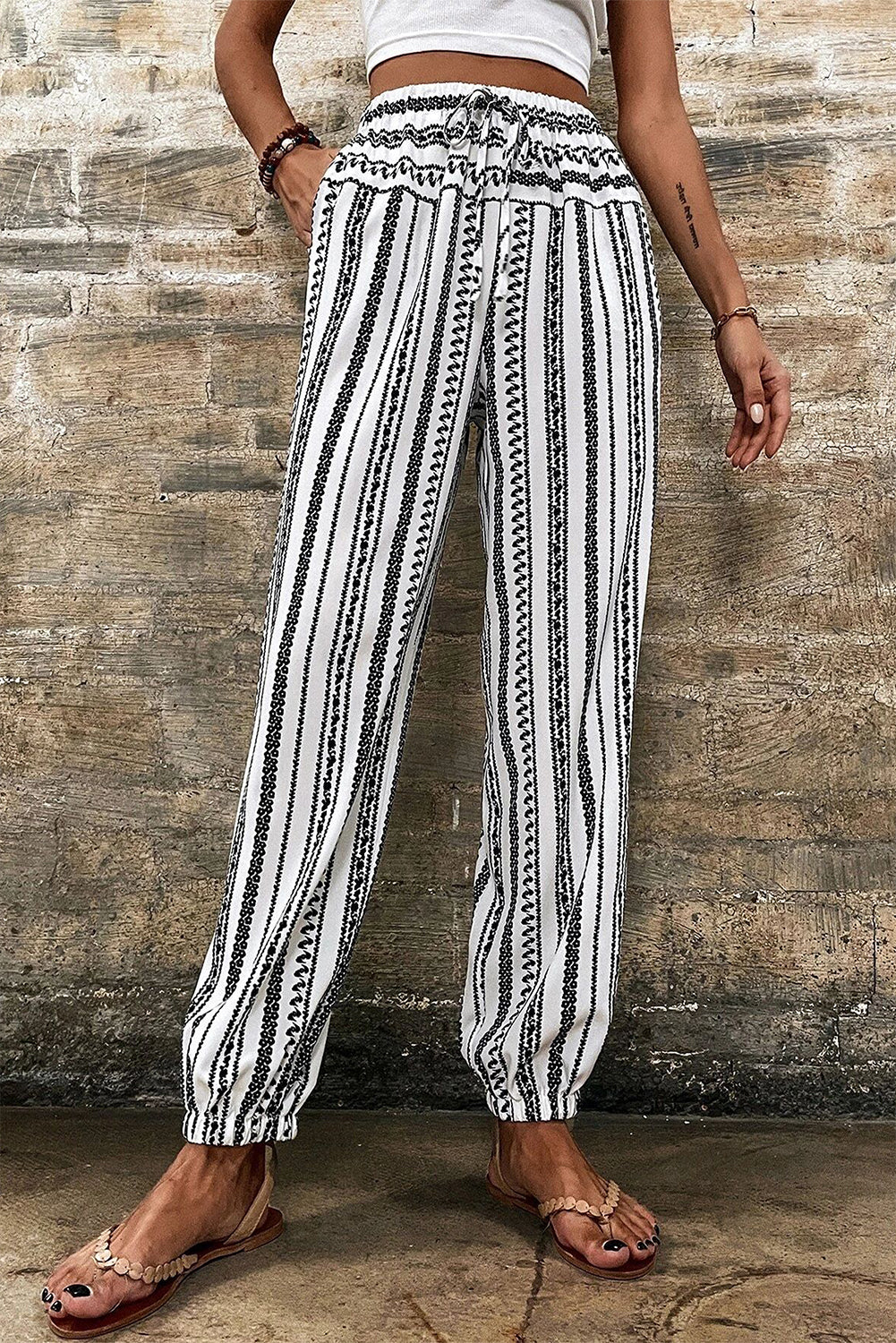 Trendy black striped boho pants