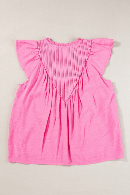 Ruffled Notched Cap Sleeve Blouse.