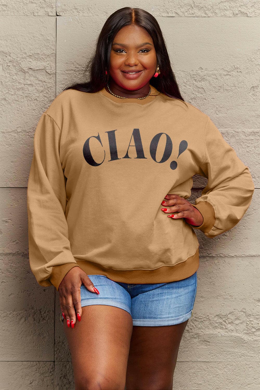 Simply Love Full Size CIAO！Round Neck SweatshirtSimply Love Full Size CIAO! Round Neck Sweatshirt
 Experience the perfect blend of comfort and style with our Simply Love Full Size CIAO! Round Neck Sweatshirt. CrafLove Salve Simply Love Full Size CIAO！Round Neck Sweatshirtplus