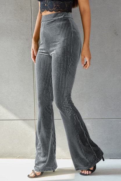 Ribbed High Waist Flare Pants.