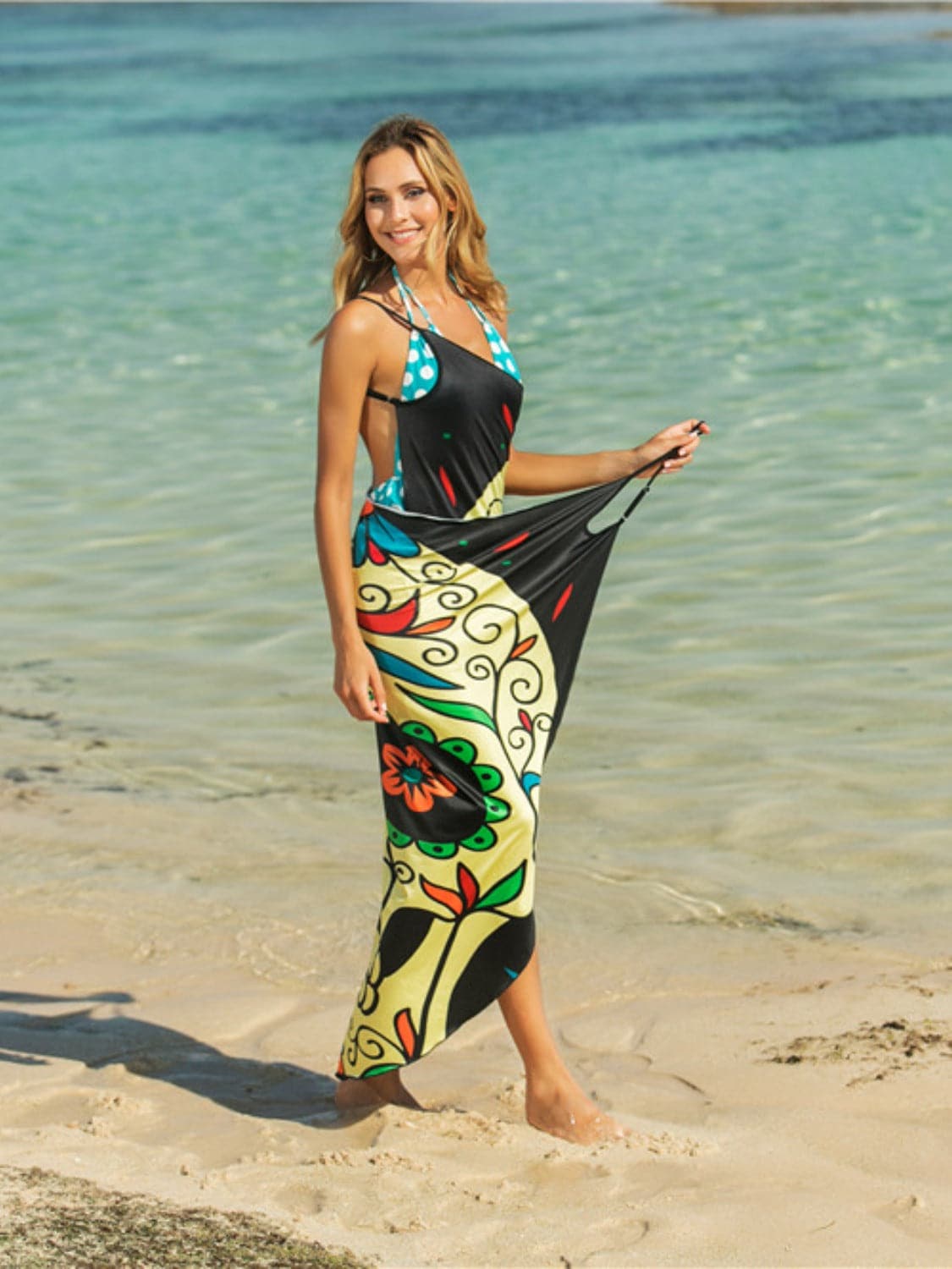 Printed Spaghetti Strap Cover Up.