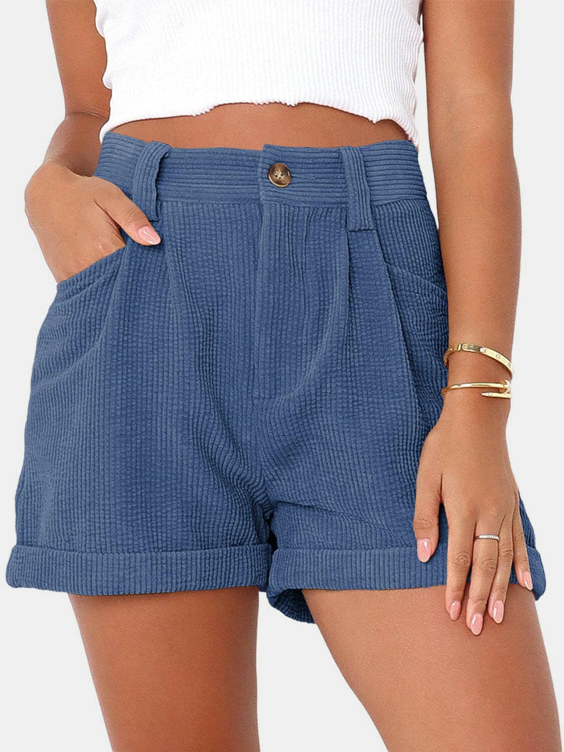 Full Size High Waist Shorts with Pockets.