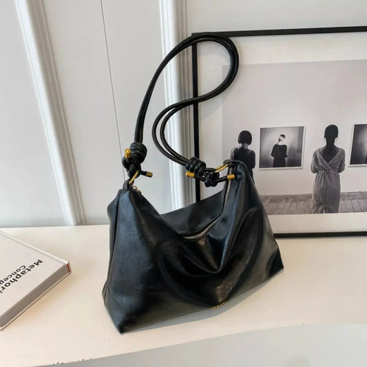 Knotted Strap PU Leather Handbag Medium Size Imported With Gold Hardware Simply Love