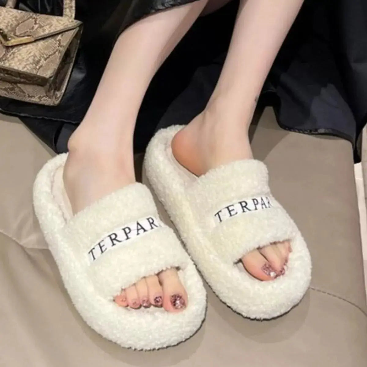 Fuzzy Plush Open Toe Slippers Simply Love