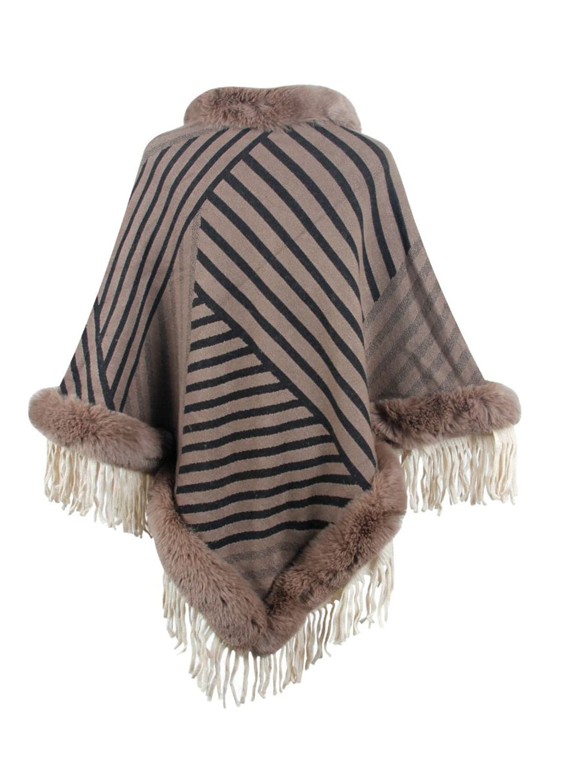 Striped Fringe Hem Poncho.