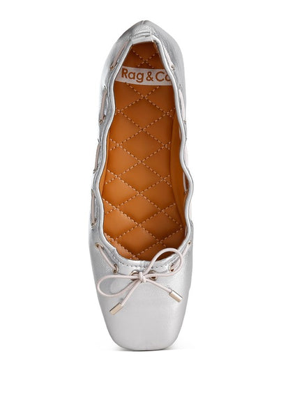 Chic metallic bow detail ballerinas with eyelet accents