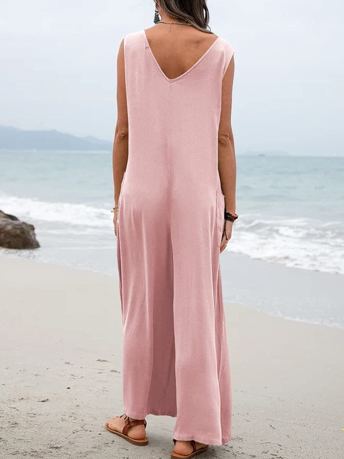 Full Size Wide Strap Jumpsuit with Pockets.